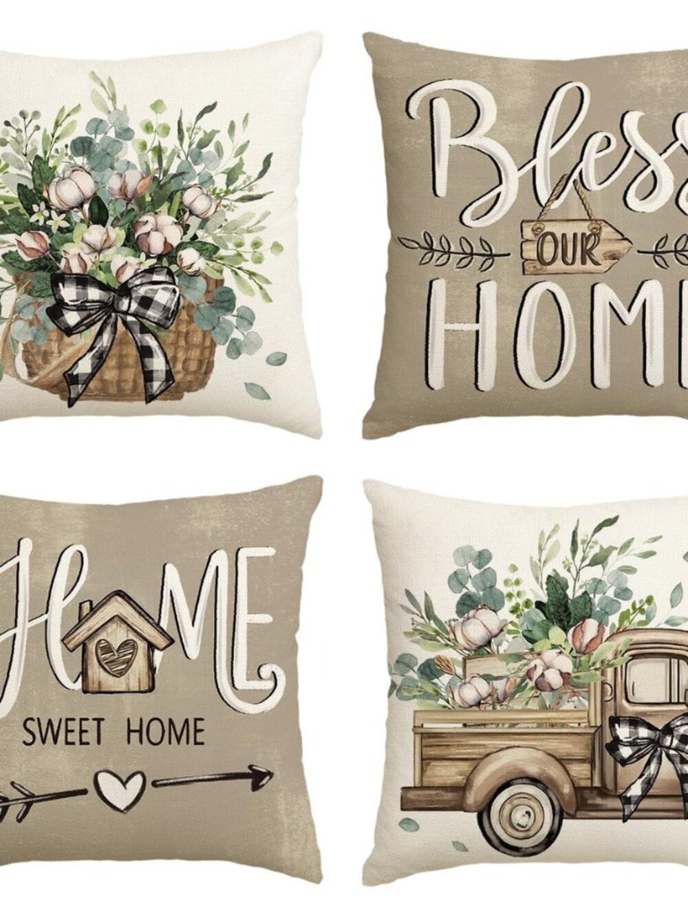 Spring Eucalyptus 18x18 Inch Brown Pillow Covers Set of 4